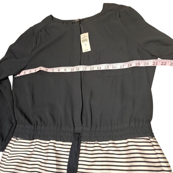 Ann Taylor LOFT Striped Romper Black White Long Sleeve Women’s 12P Petite NWT - Picture 3 of 7